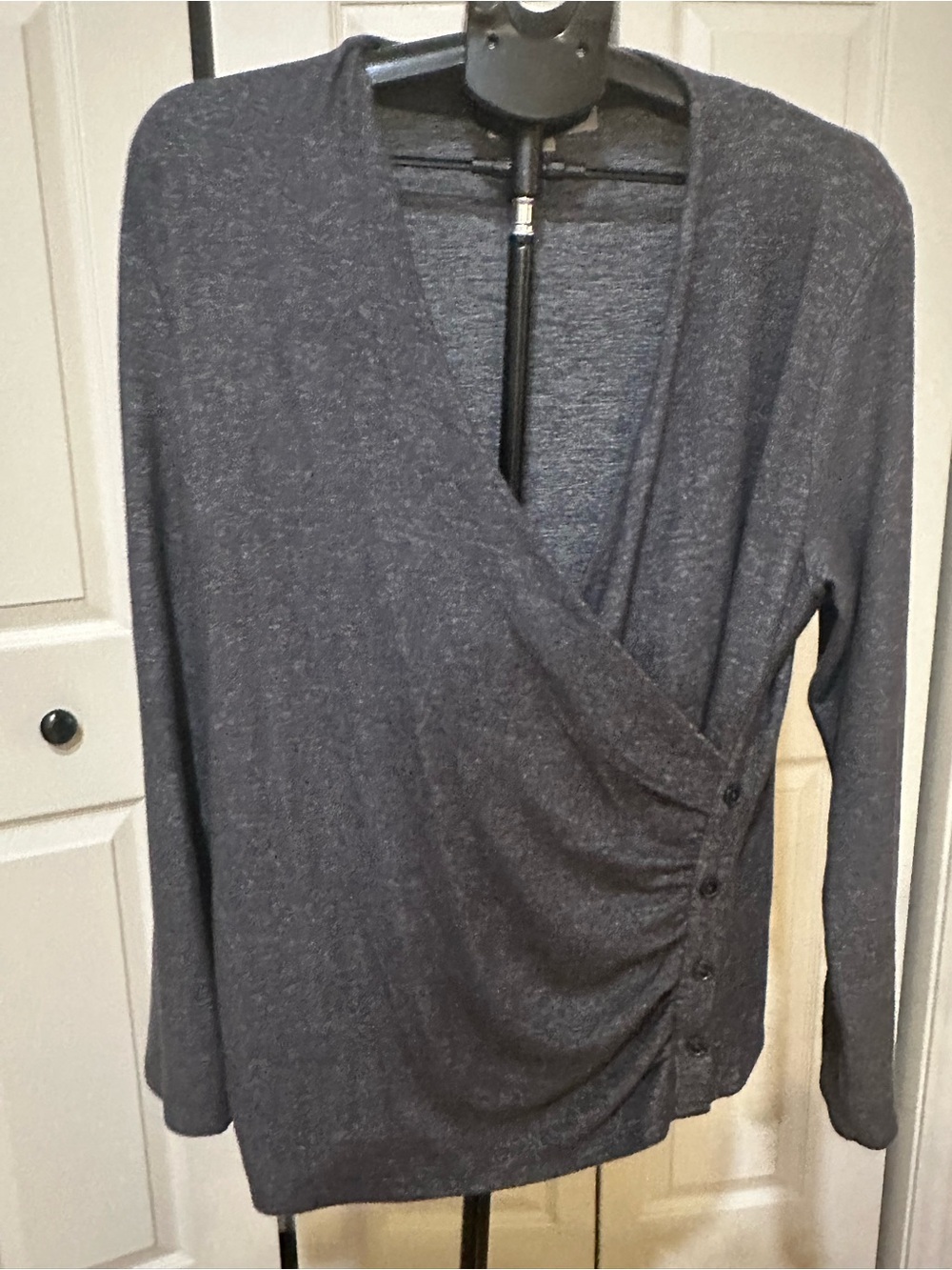 LOFT Charcoal Gray Wrap-Front Long Sleeve Sweater NWOT